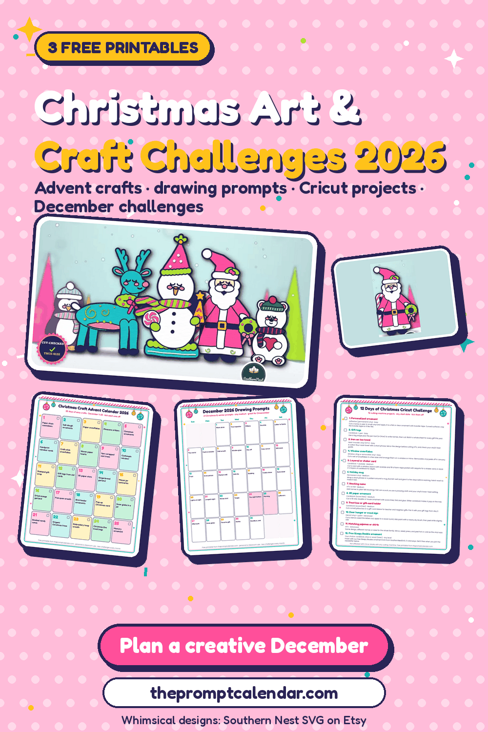 Christmas art and craft challenges 2026: 3 free printables
