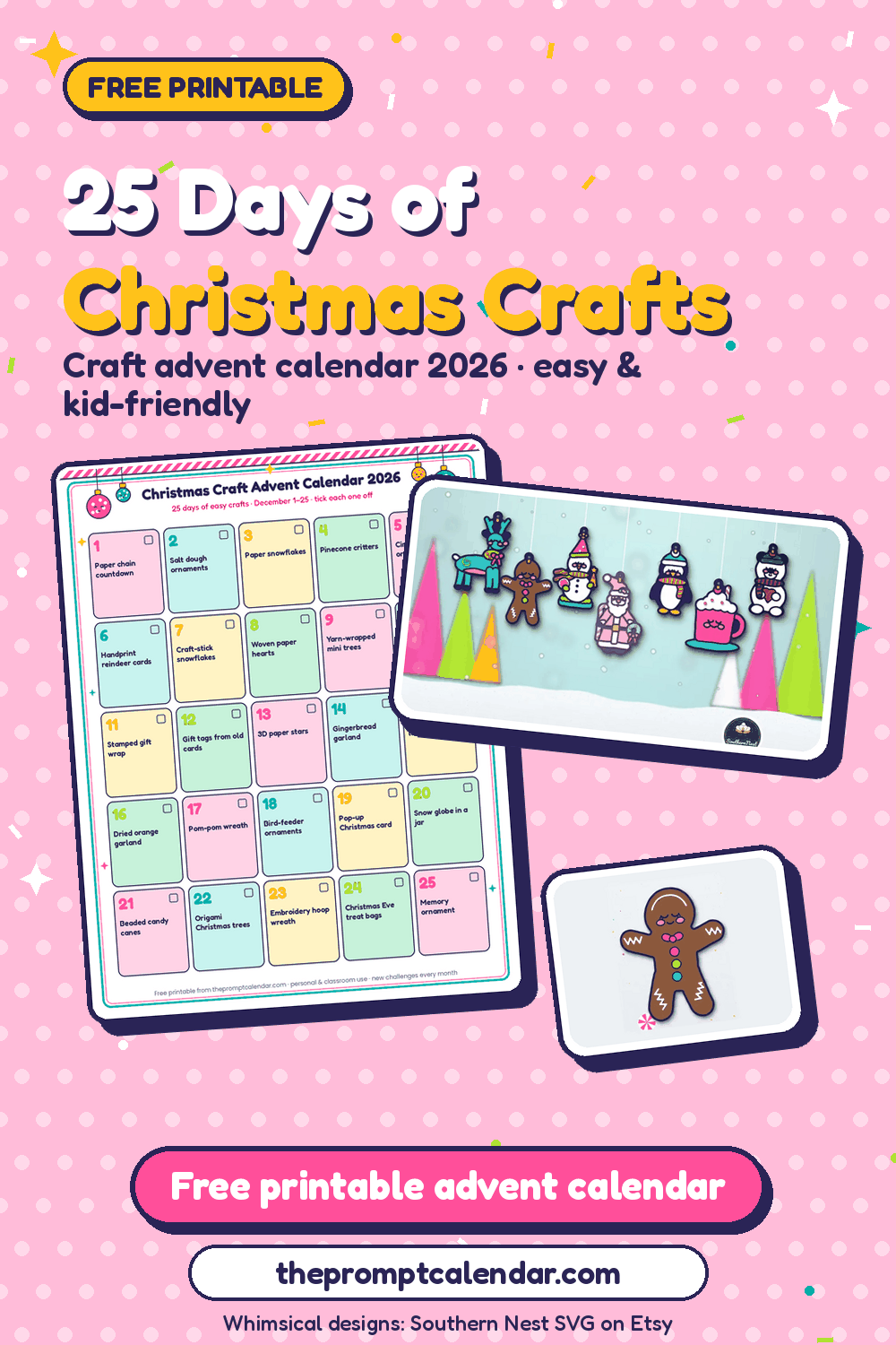 25 Days of Christmas Crafts: free printable advent calendar 2026