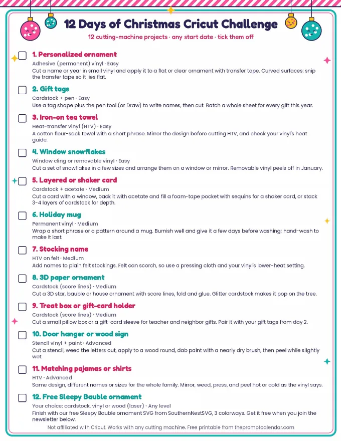 Print the checklist: page 1 preview