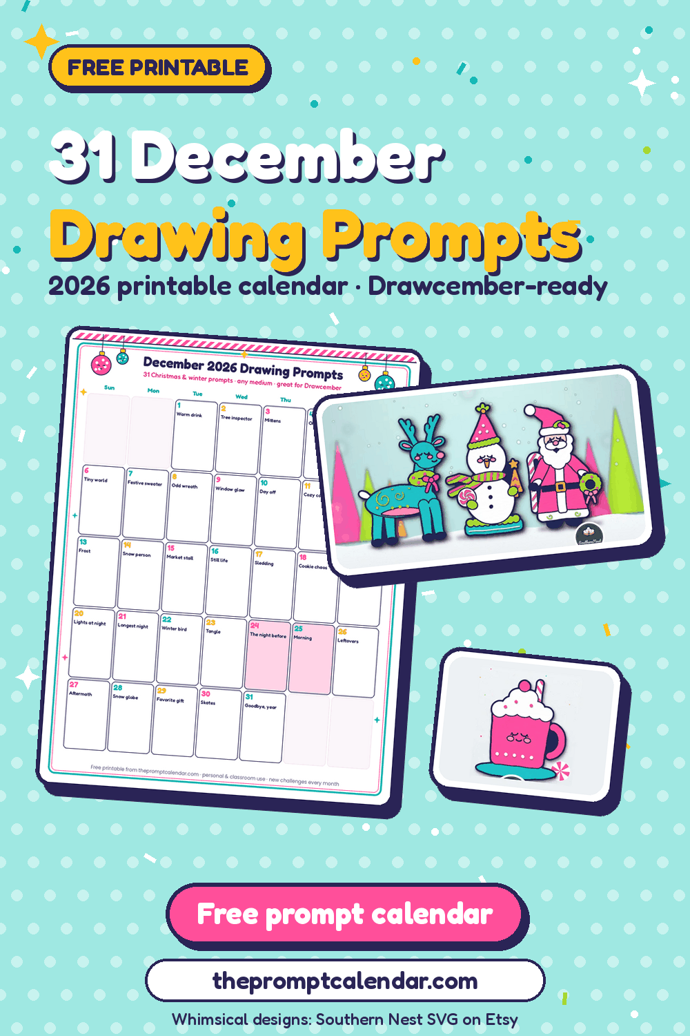 31 December drawing prompts 2026: free printable calendar