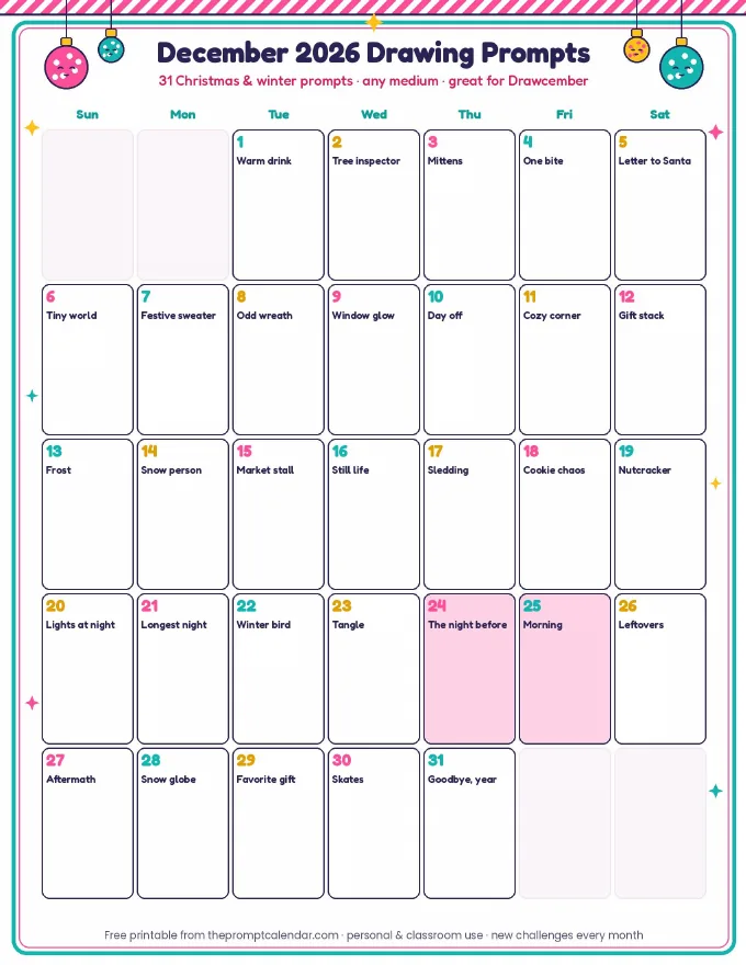Print the prompt calendar: page 1 preview