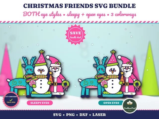 Christmas Friends Bundle, 2 Eye Styles: Etsy listing photo