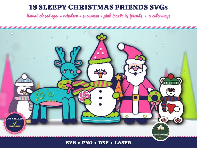Sleepy Christmas Friends SVG Bundle: Etsy listing photo