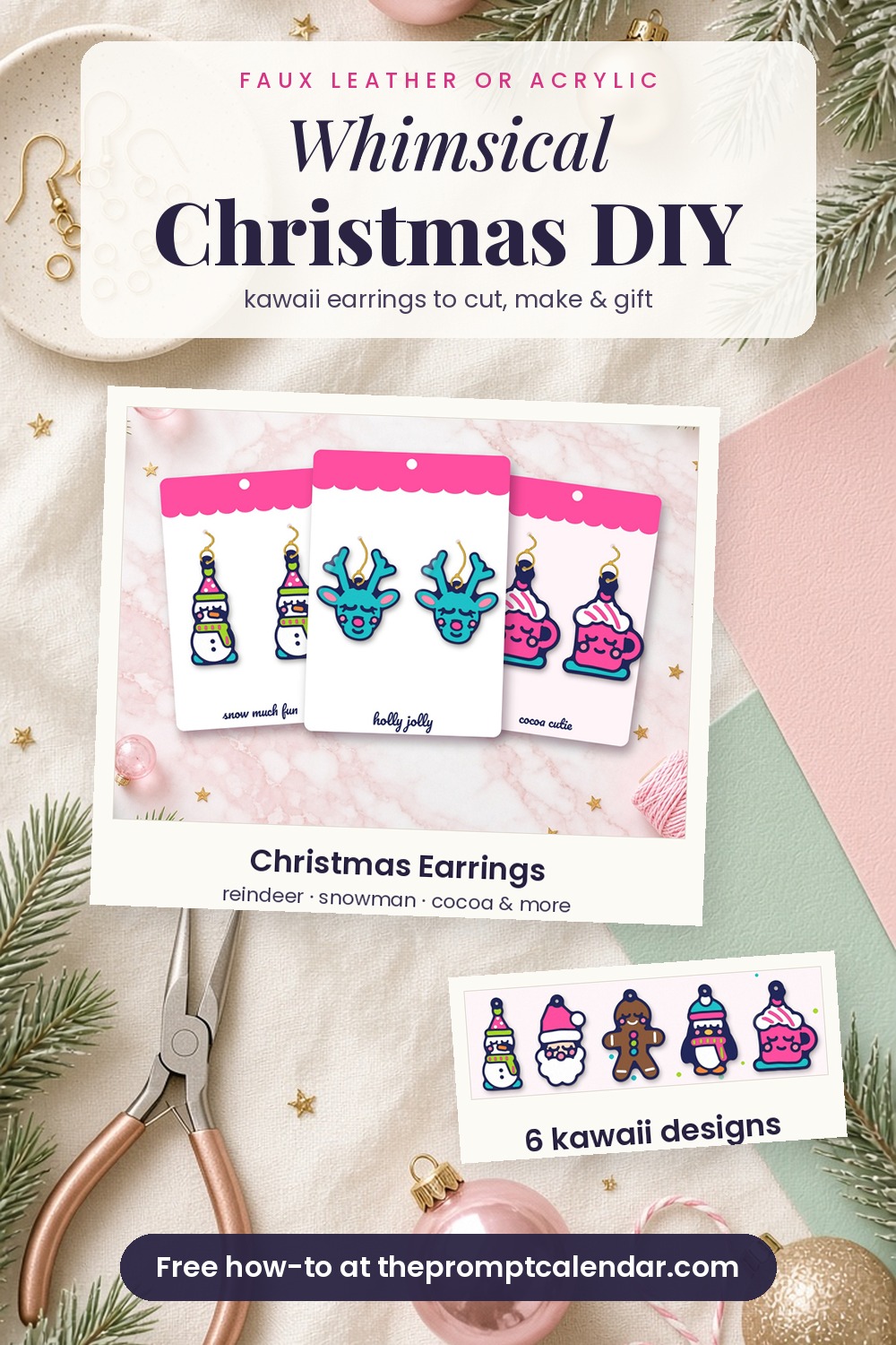Whimsical Christmas DIY: kawaii Christmas earrings to cut, make and gift