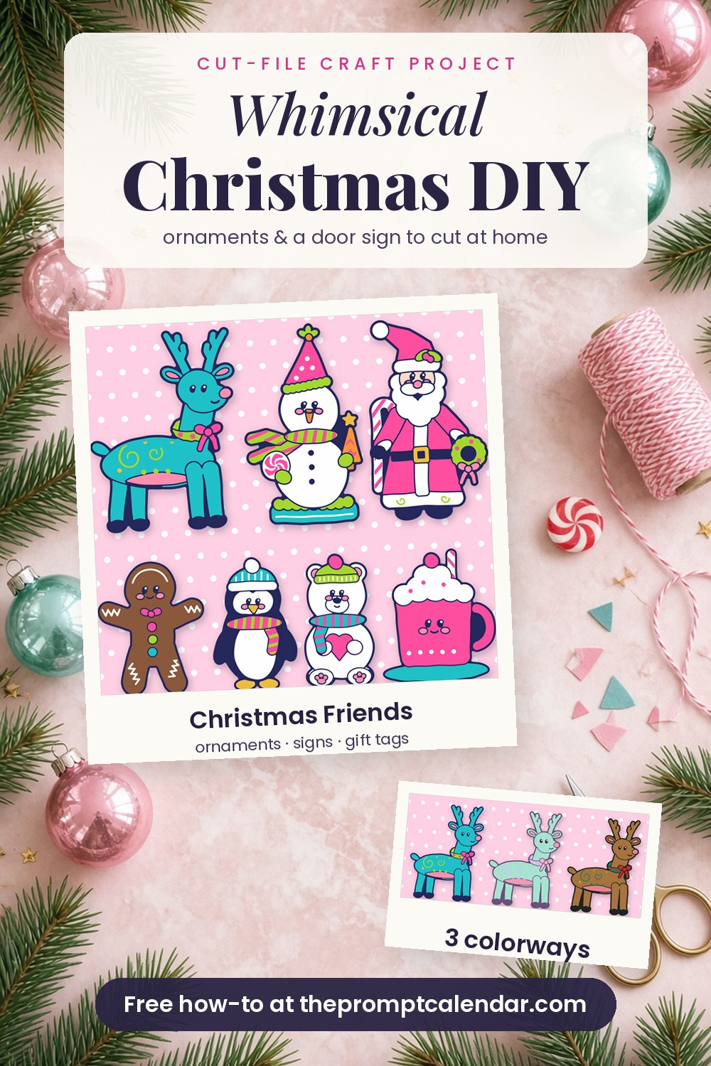 Whimsical Christmas DIY: Christmas Friends ornaments and a door sign to cut at home